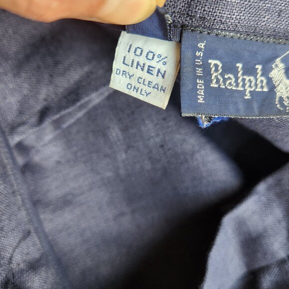 Vintage Ralph Lauren Blue Label USA Linen Side-Button Midi Pencil Skirt Blue - Picture 9 of 12